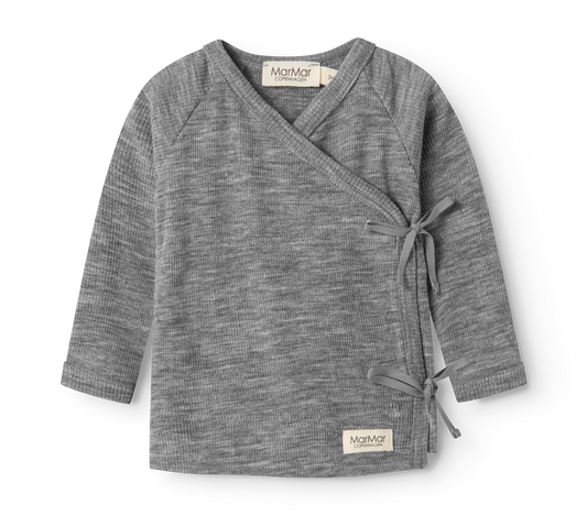 MarMar Copenhagen - Tut Wrap Wool Rib Top - Wikkeltruitje - 100% merinowol - Grey Melange