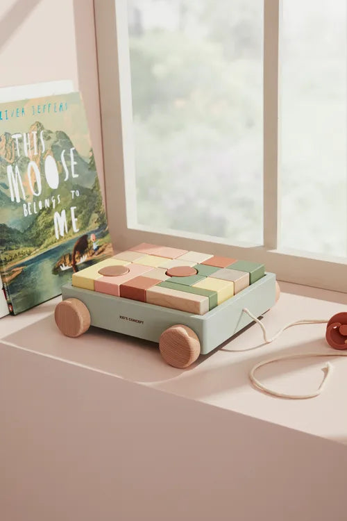 Houten Trekwagen met Blokken - 21 delige set - Kid's Concept - productfoto