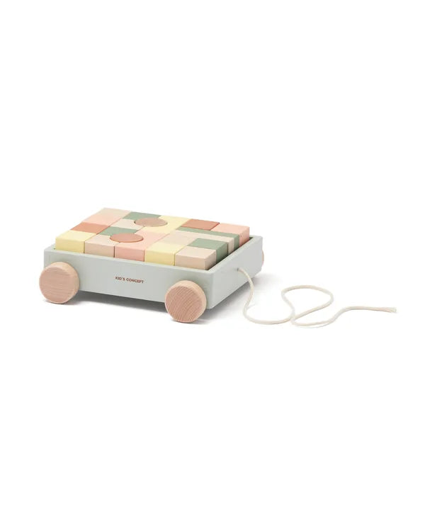 Houten Trekwagen met Blokken - 21 delige set - Kid's Concept
