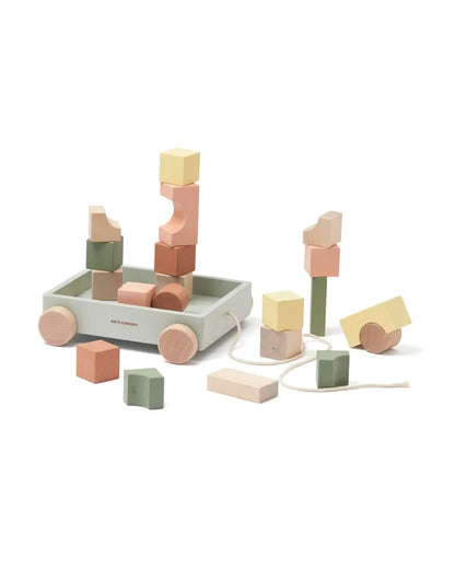 Houten Trekwagen met Blokken - 21 delige set - Kid's Concept