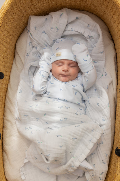 Swaddle - Muslin Cloth - 110x110 cm - Organic Cotton Muslin - Bonded Muslin Print - Dolphin - MarMar Copenhagen