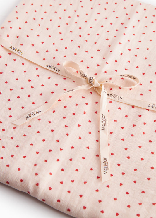 Swaddle - Hydrofiele doek - 110x110 cm - Biologisch katoen mousseline -  Bonded Muslin Print - Happy Hearts/Hartjes - MarMar Copenhagen