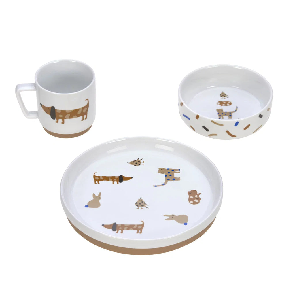 Porseleinen Kinderservies met Siliconen Antislip – 3-delige Set – Little Mateys Royal Blue – LÄSSIG