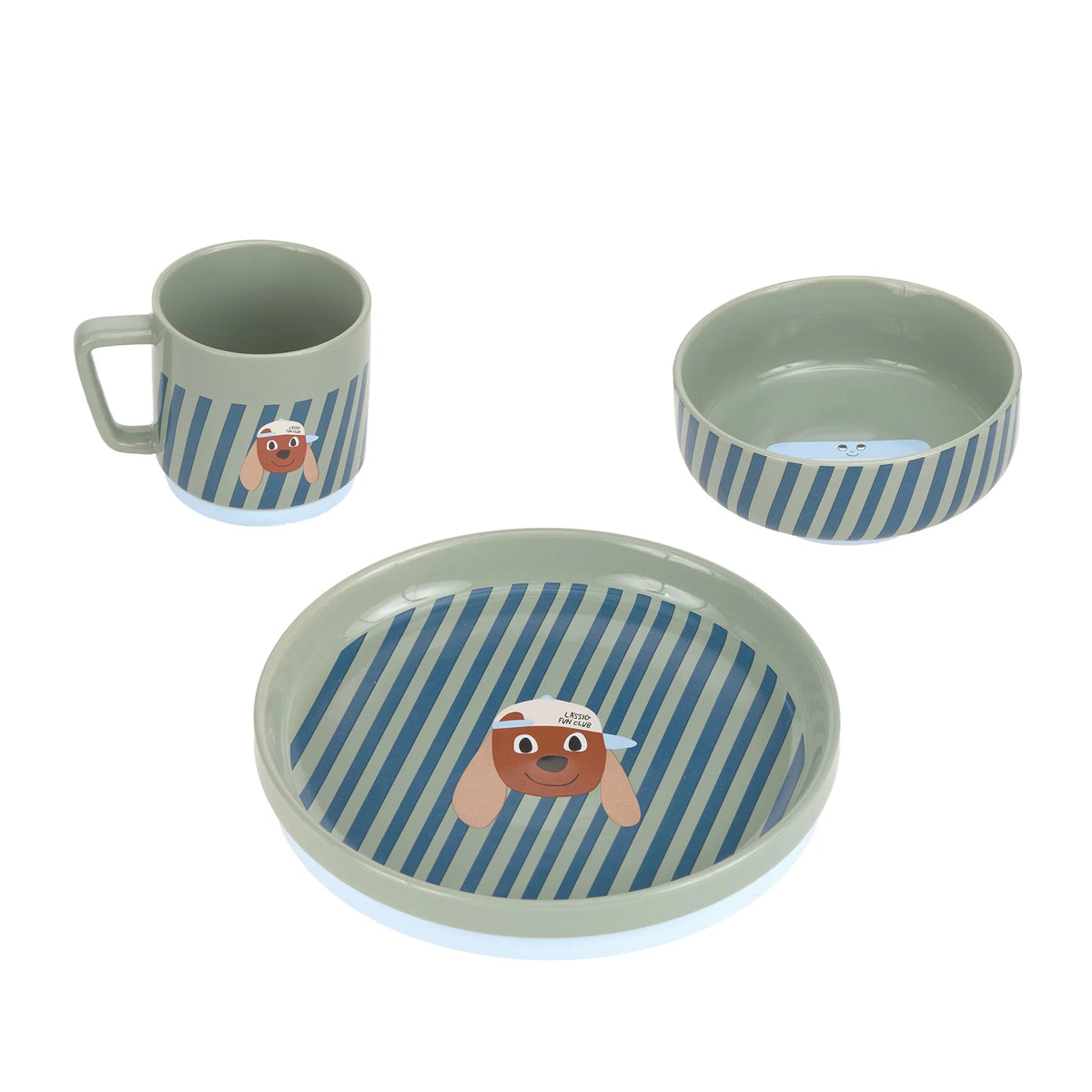 Porseleinen Kinderservies met Siliconen Antislip – 3-delige Set – Tiny Team Dog – LÄSSIG
