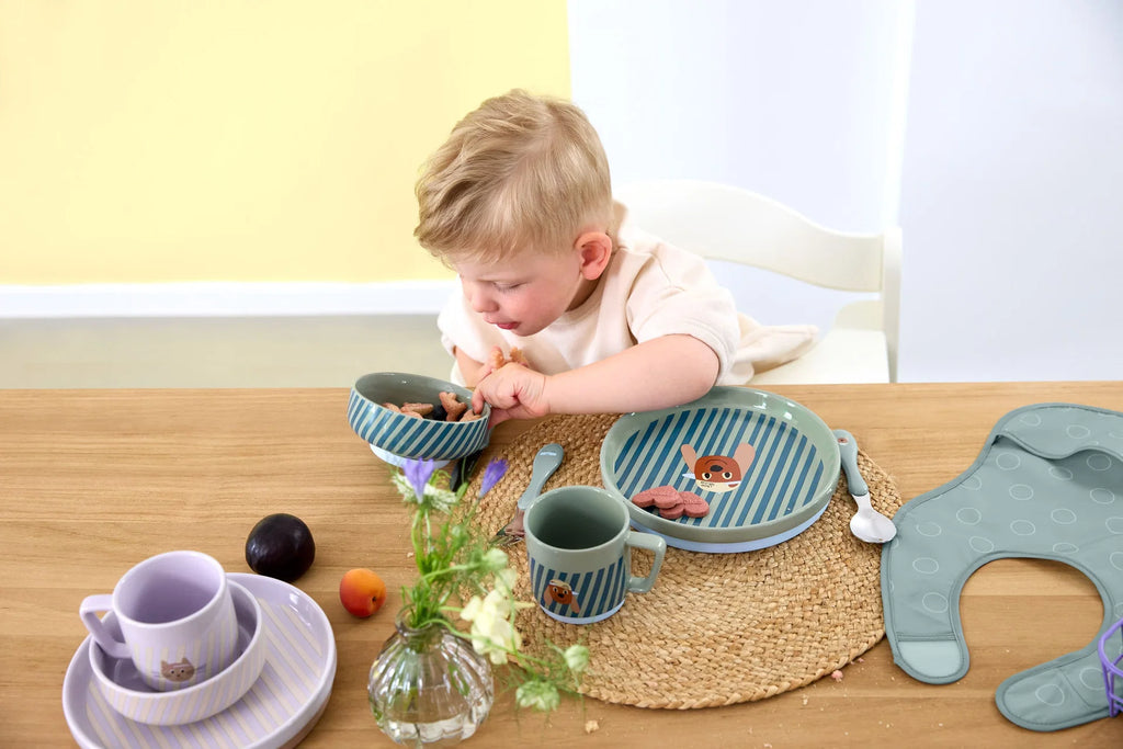 Porseleinen Kinderservies met Siliconen Antislip – 3-delige Set – Tiny Team Dog – LÄSSIG