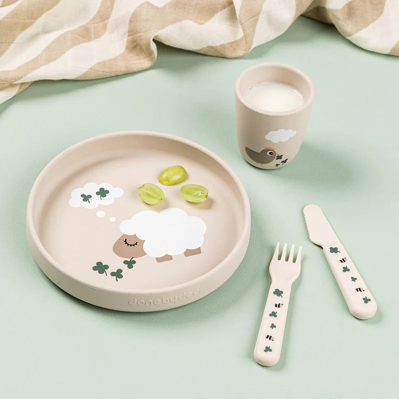 Suction cup plate - Silicone Stick&Stay plate - Tiny farm - Sand - Done by Deer