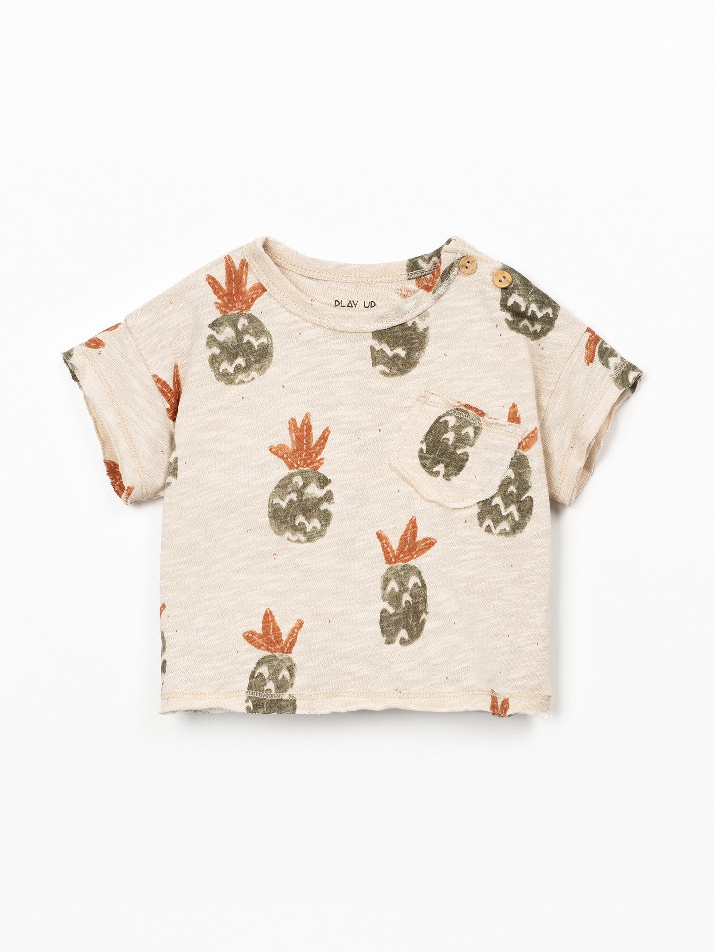 T-shirt met ananasprint - Beige - 100% biologisch katoen - Play Up - voorkant