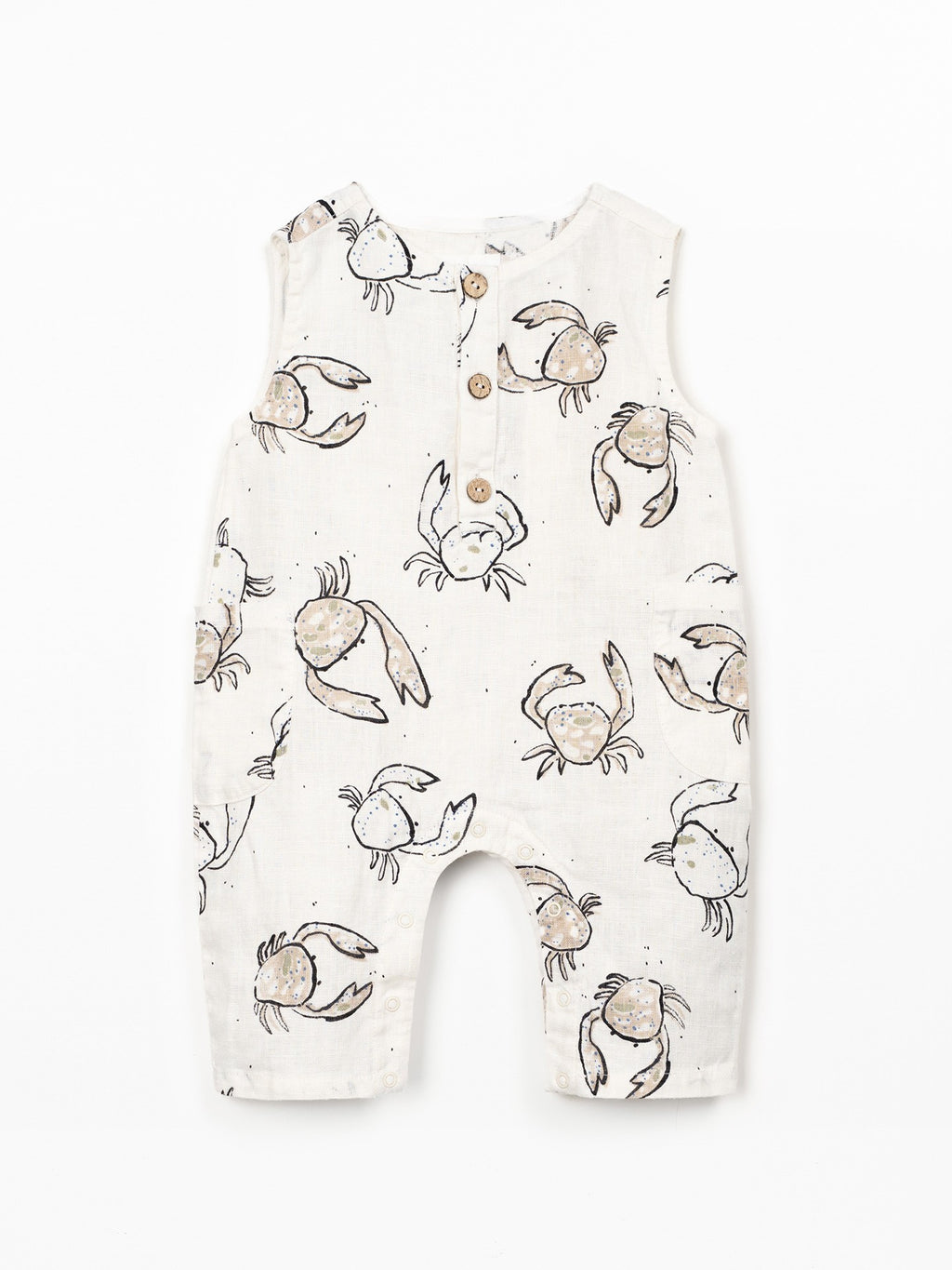 Linnen jumpsuit met krabprint - Ecru - 100% linnen - Play Up - voorkant
