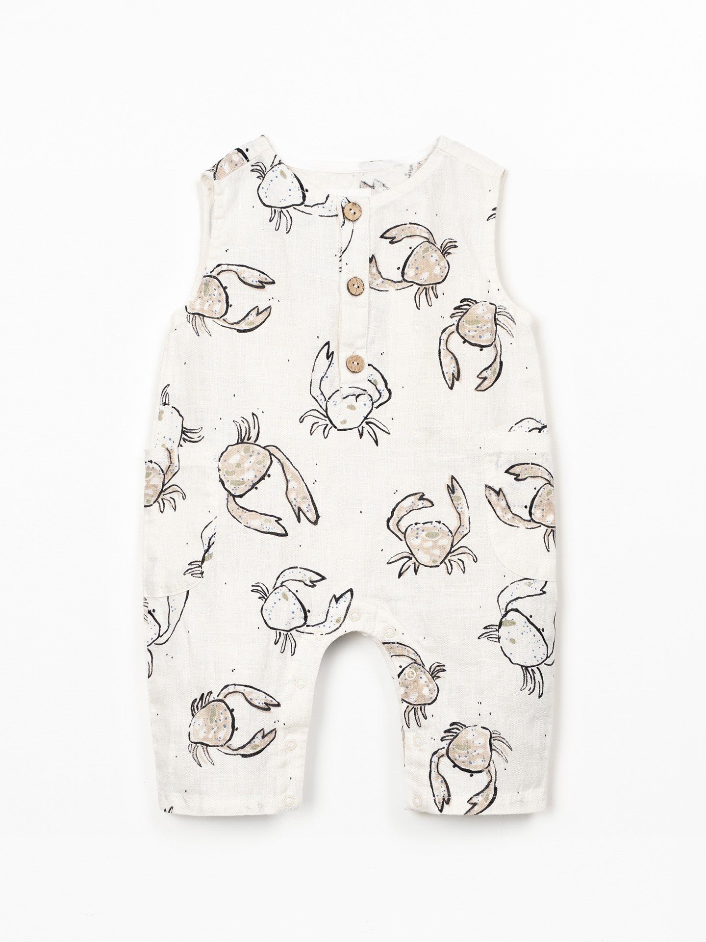 Linnen jumpsuit met krabprint - Ecru - 100% linnen - Play Up - voorkant