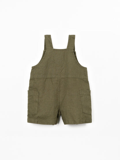Linnen jumpsuit met verstelbare bandjes - 100% linnen - Play Up - groen achterkant