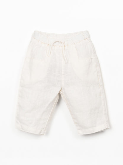 Linnen broek met elastische taille - 100% linnen - Play Up - wit - voorkant