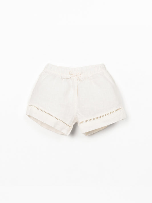 Linnen short met elastische taille - Ecru - 100% linnen - Play Up