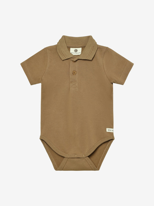 Short Sleeve Polo Romper - Organic Cotton - Tiger's Eye - En Fant