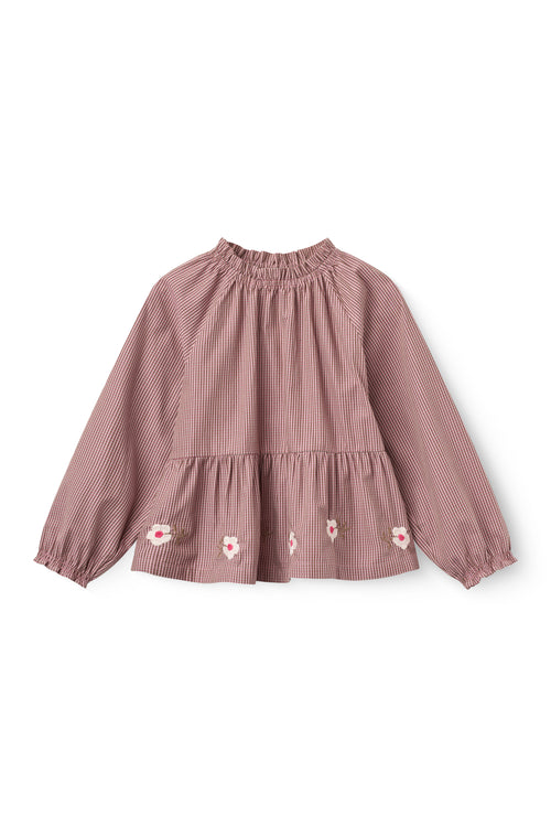 Blouse brodée - Motif à carreaux Rose d'hiver - 100 % coton biologique - Couleurs de Copenhague - devant