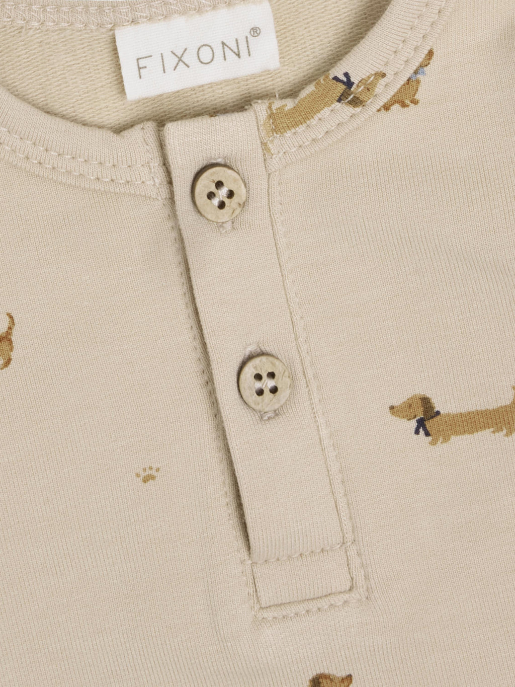 Romper met lange mouwen - Humus/Teckel print - Fixoni - close up