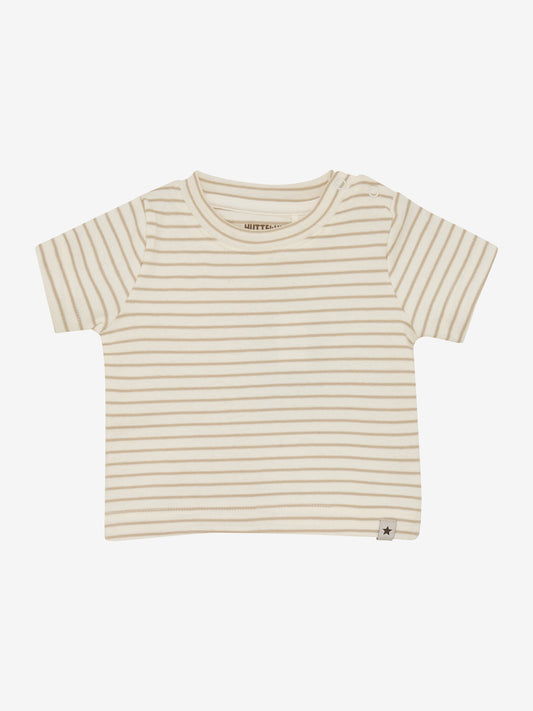 T-shirt baby - Biologisch katoen - Gestreept beige/White Pepper - Huttelihut