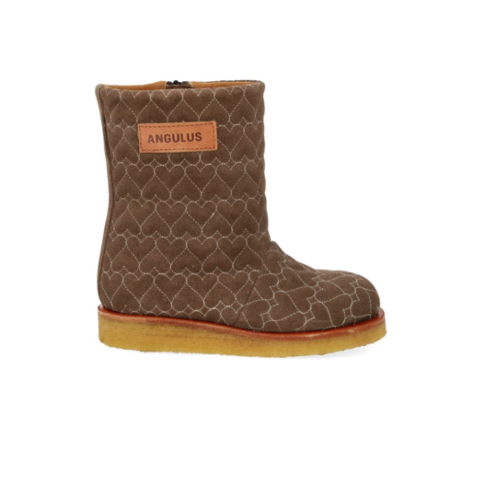 Laars met hartjesborduursel – Suede - Donker Taupe/Cognac – Angulus schoen