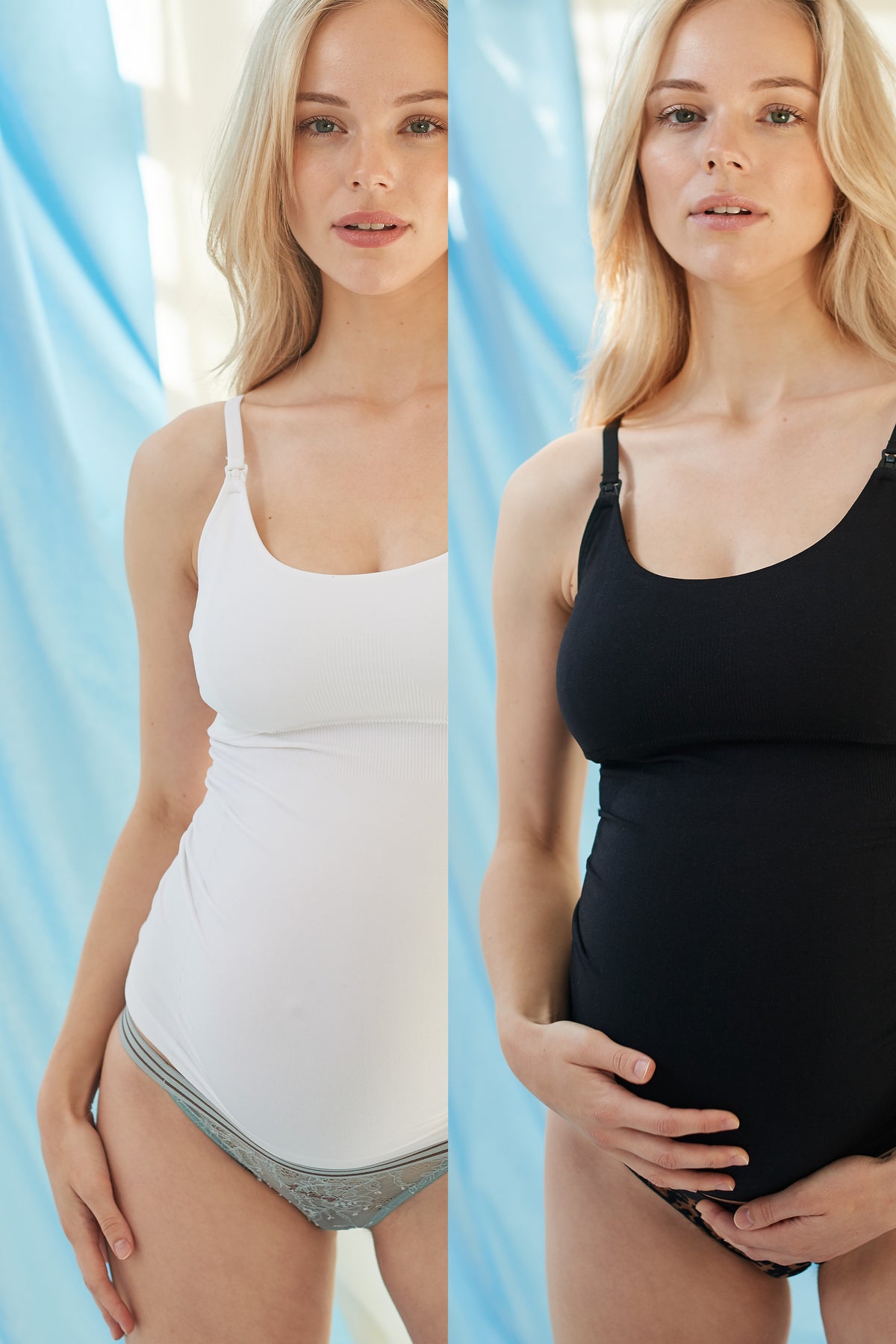 The Seamless Pregnancy Top Mix (2-pack) – Nahtloses Umstands- und Stilltop in Schwarz und Weiß – Atelier Melon