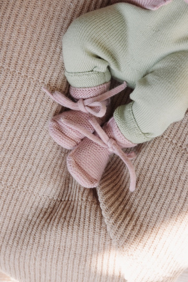 Booties - Baby Slofjes - Powder/Roze - Merinowol - HVID