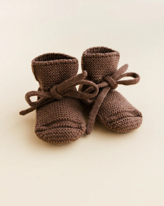 Booties - Baby Slofjes - Mocha/bruin - Merinowol - HVID
