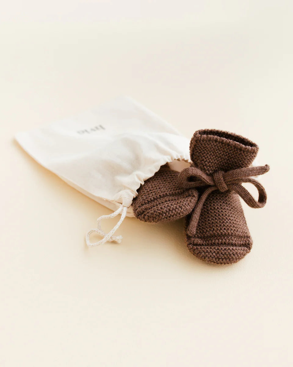 Booties - Baby Slofjes - Mocha/bruin - Merinowol - HVID