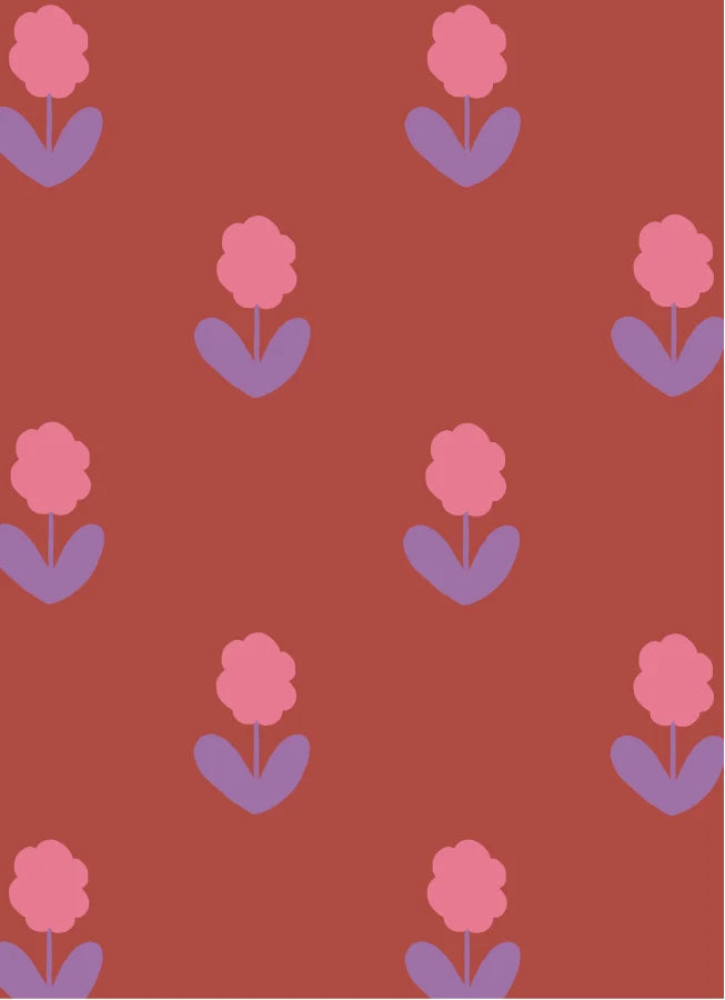 Bloemen Rood – Atelier Chien: detail van het behangpatroon.