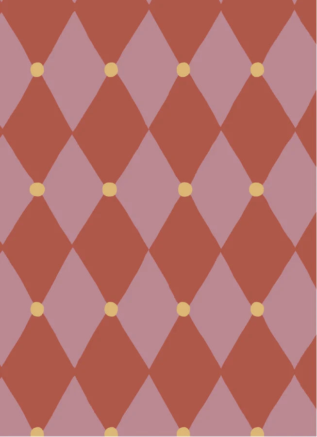 Harlekijn Roze Rood – Speels ruitbehang van duurzaam vliesbehang – Atelier Chien