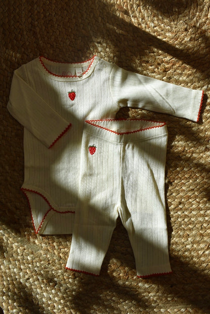 Strampler Flora Pointelle - Baumwolle - Gentle Cream/Offwhite - Flöss