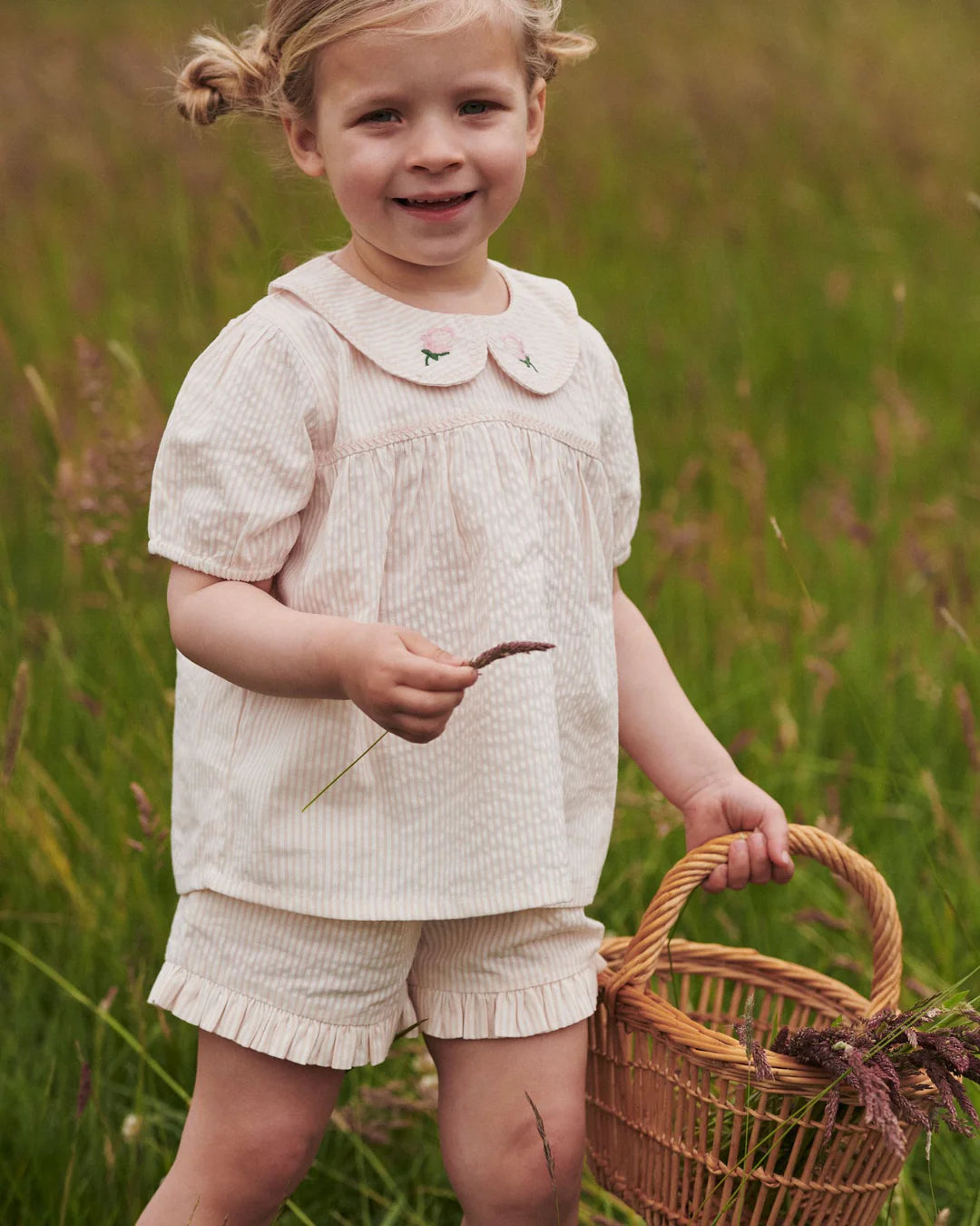 Kort broekje - Seersucker short - Dusty Rose met Cream Stripe - Biologisch katoen - Copenhagen Colors