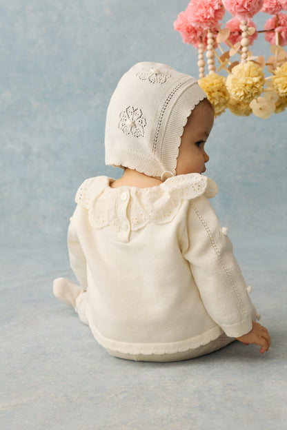 Babyset Bliss met trui, broekje en mutsje - Katoen & zijde - Cream - Louise Misha