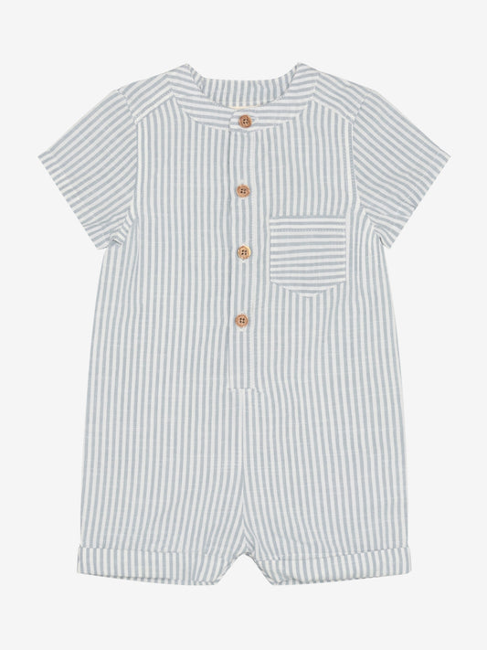 Baby Jumpsuit - Korte Mouwen - Biologisch Katoen - Blauw/Mountain Spring - Fixoni voorkant