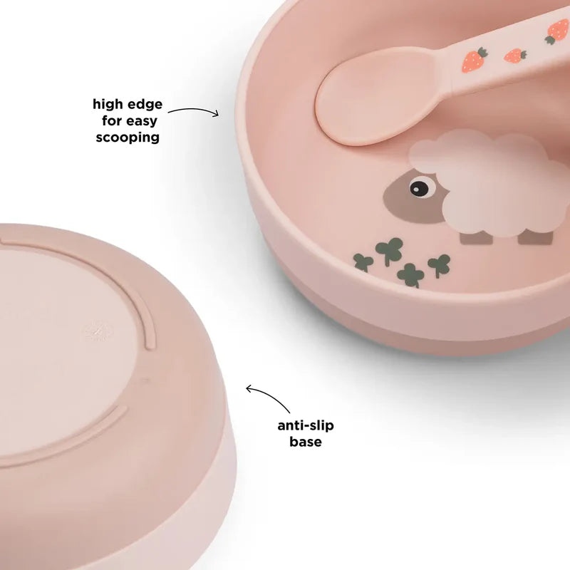 Anti slip kommetje - Foodie bowl - 0+ maanden - Tiny farm - Powder - Done by Deer