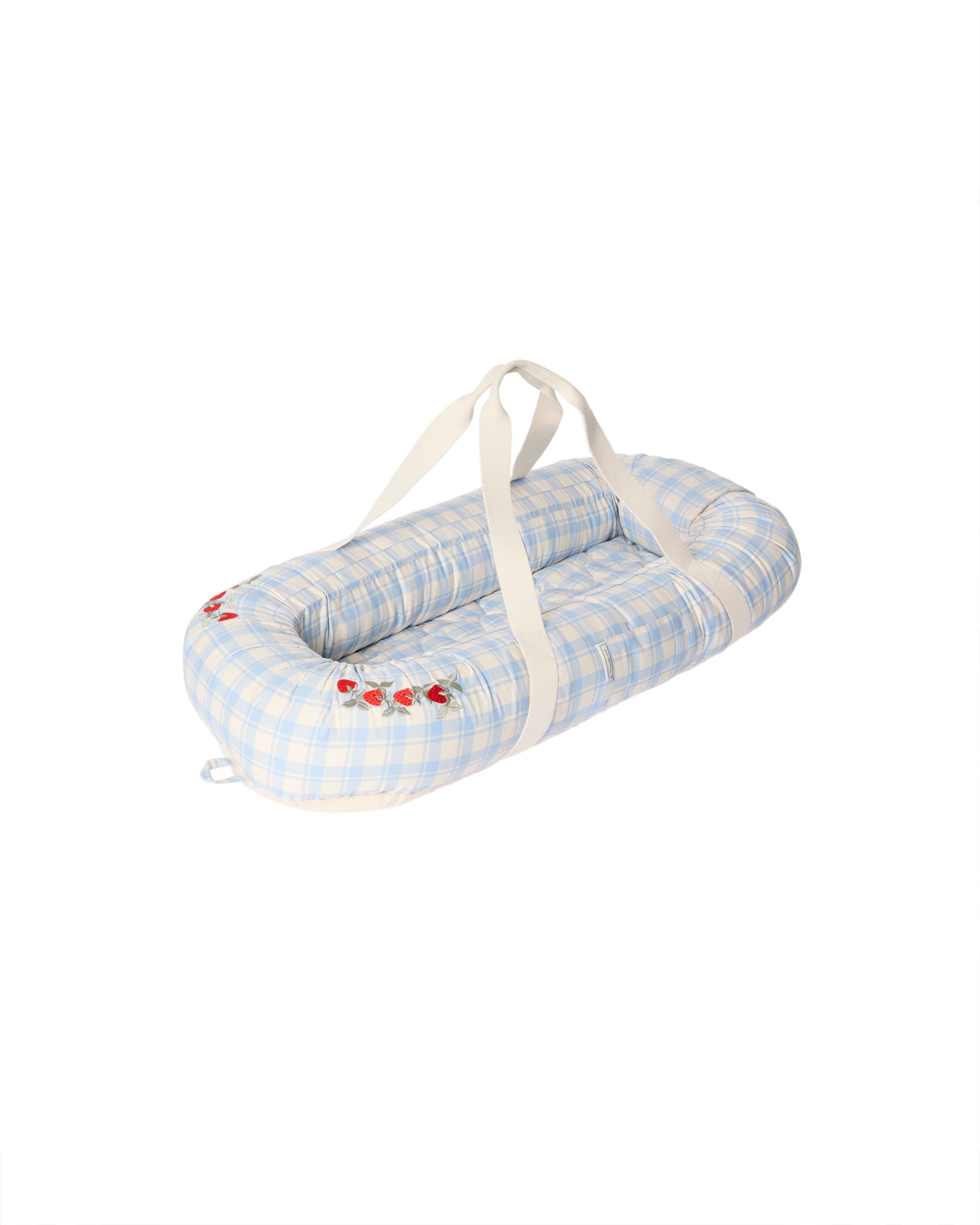 Baby Nest - Plaid Sky Blue - Babylft - Biologisch katoen - Geruit/Aardbeitjes - Garbo & Friends - Garbo&Friends - productfoto