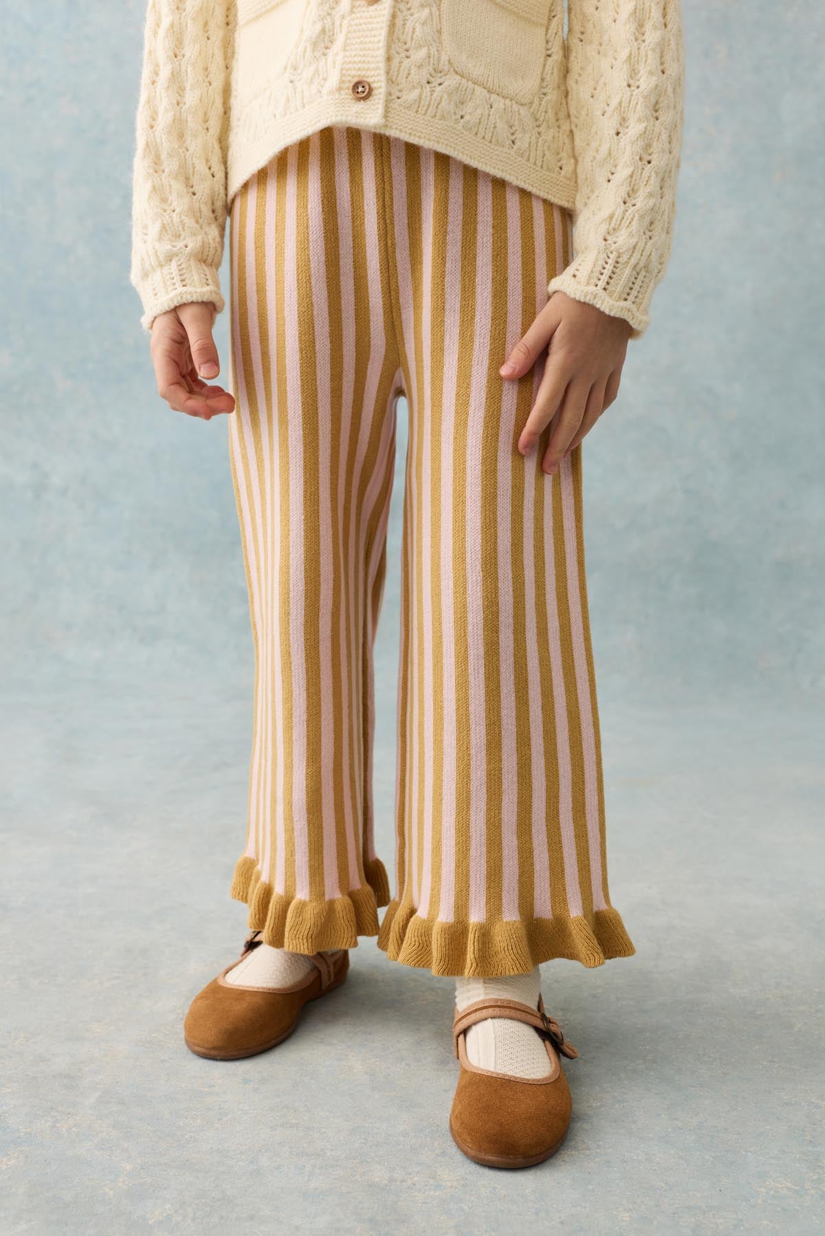 Gestreepte broek met ruches Salia - Biologisch katoen - Honey Blush Stripes - Louise Misha