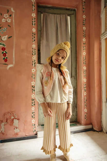 Gestreepte broek met ruches Salia - Biologisch katoen - Honey Blush Stripes - Louise Misha