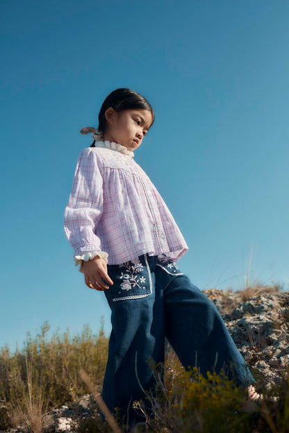 Broek Flofi met borduursels - Indigo - Louise Misha
