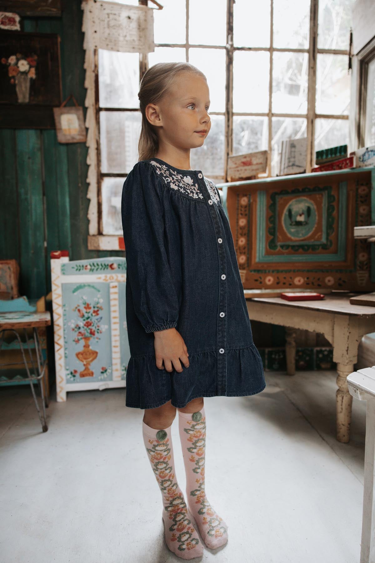 Denim jurk Massilou met borduursels - Indigo - Louise Misha