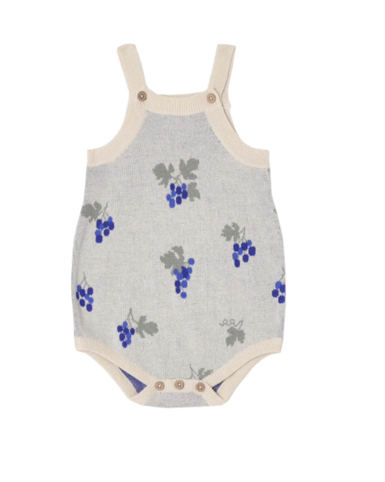 Garbo&Friends - Knitted Romper Grapes ecru - Tuinbroekje - 100% Biologisch katoen - voorkant