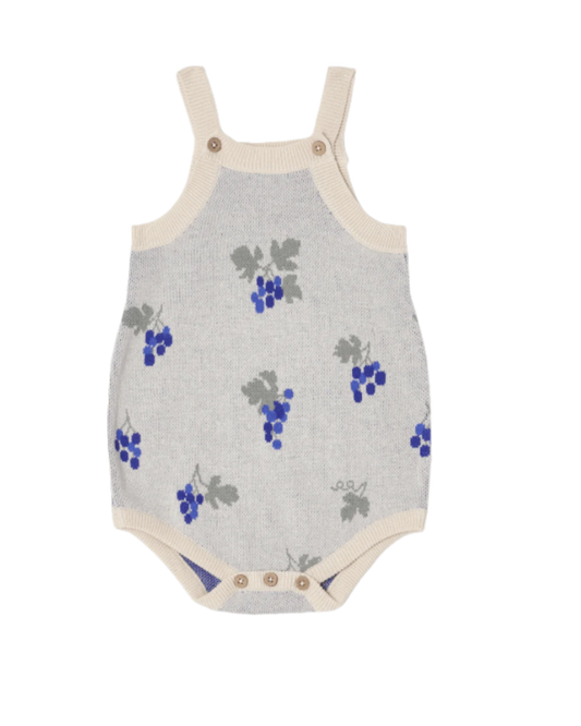 Garbo&Friends - Knitted Romper Grapes ecru - Tuinbroekje - 100% Biologisch katoen - voorkant