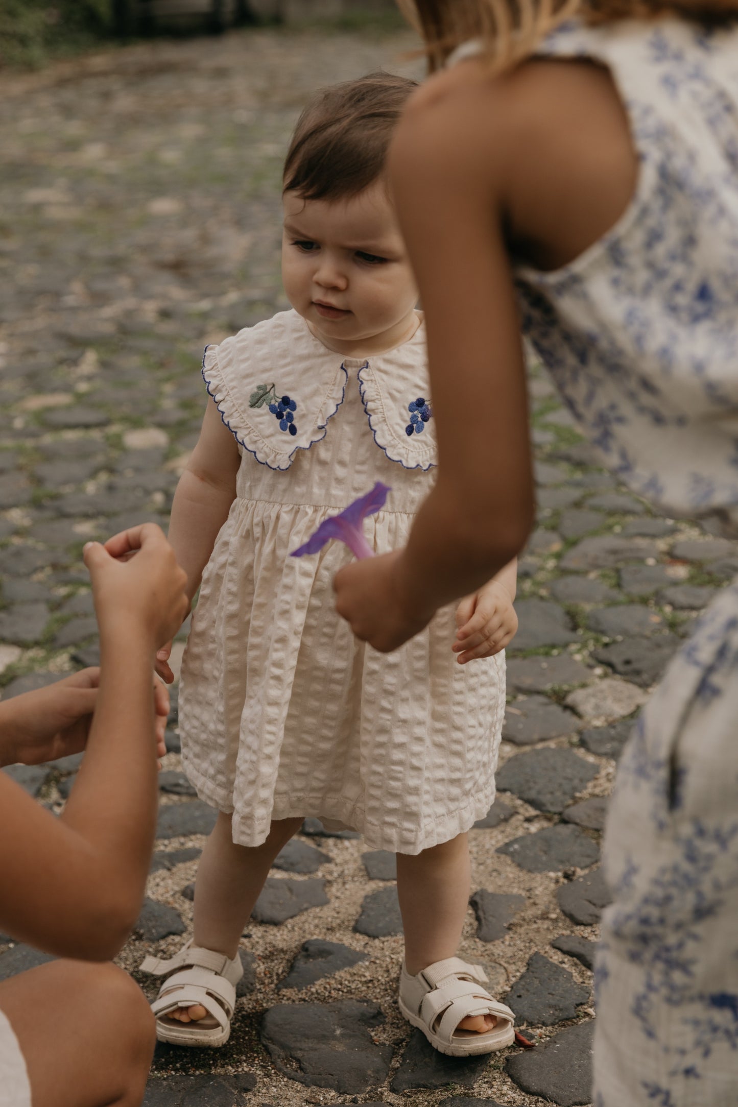 Garbo&Friends - Seersucker Collar Romper Dress Grapes ecru - Jurkje met romper