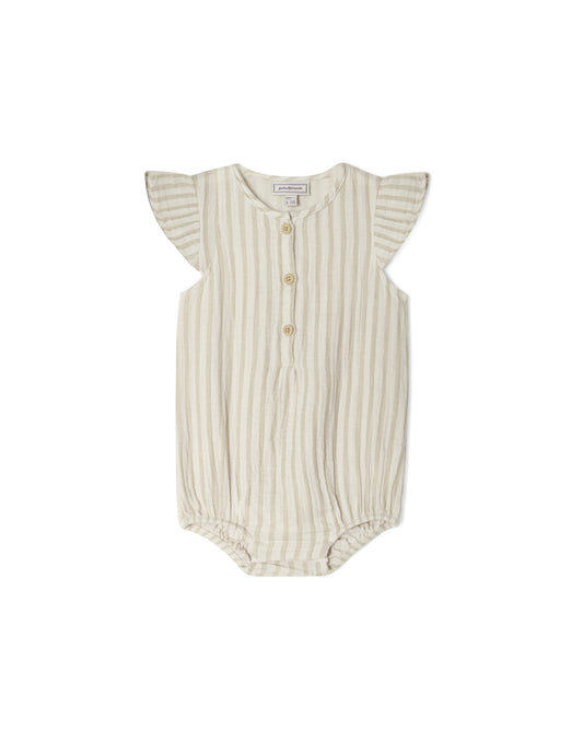 Garbo&Friends - Muslin Frill Romper Stripe Pebble - 100% katoen - voorkant