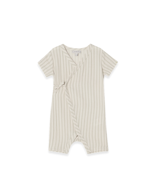 Garbo&Friends - Muslin Wrap Onesie Stripe Pebble - Jumpsuit  voorkant