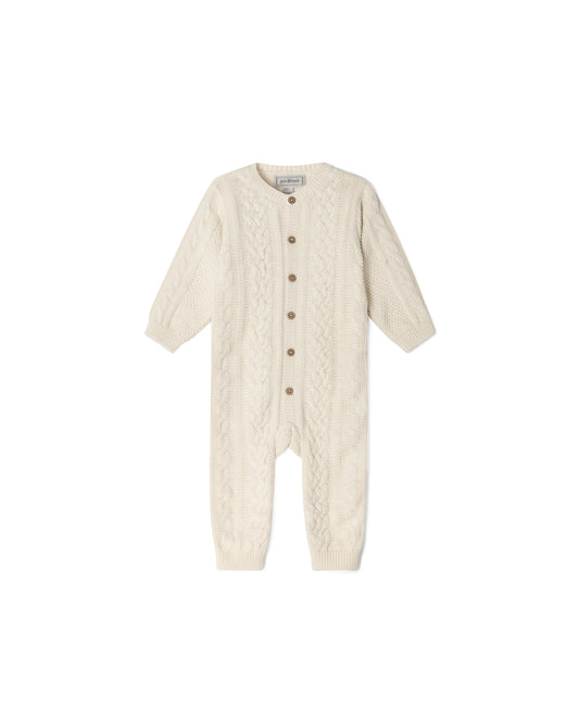 Garbo&Friends - Knitted cable jumpsuit Ecru - 100% biologisch katoen - voorkant