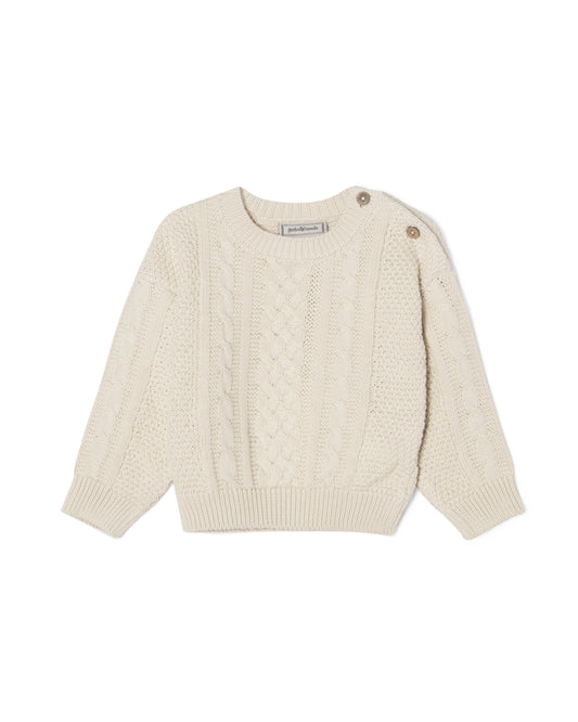 Garbo&Friends - Cable knit sweatshirt Ecru - Truitje - 100% biologisch katoen - voorkant