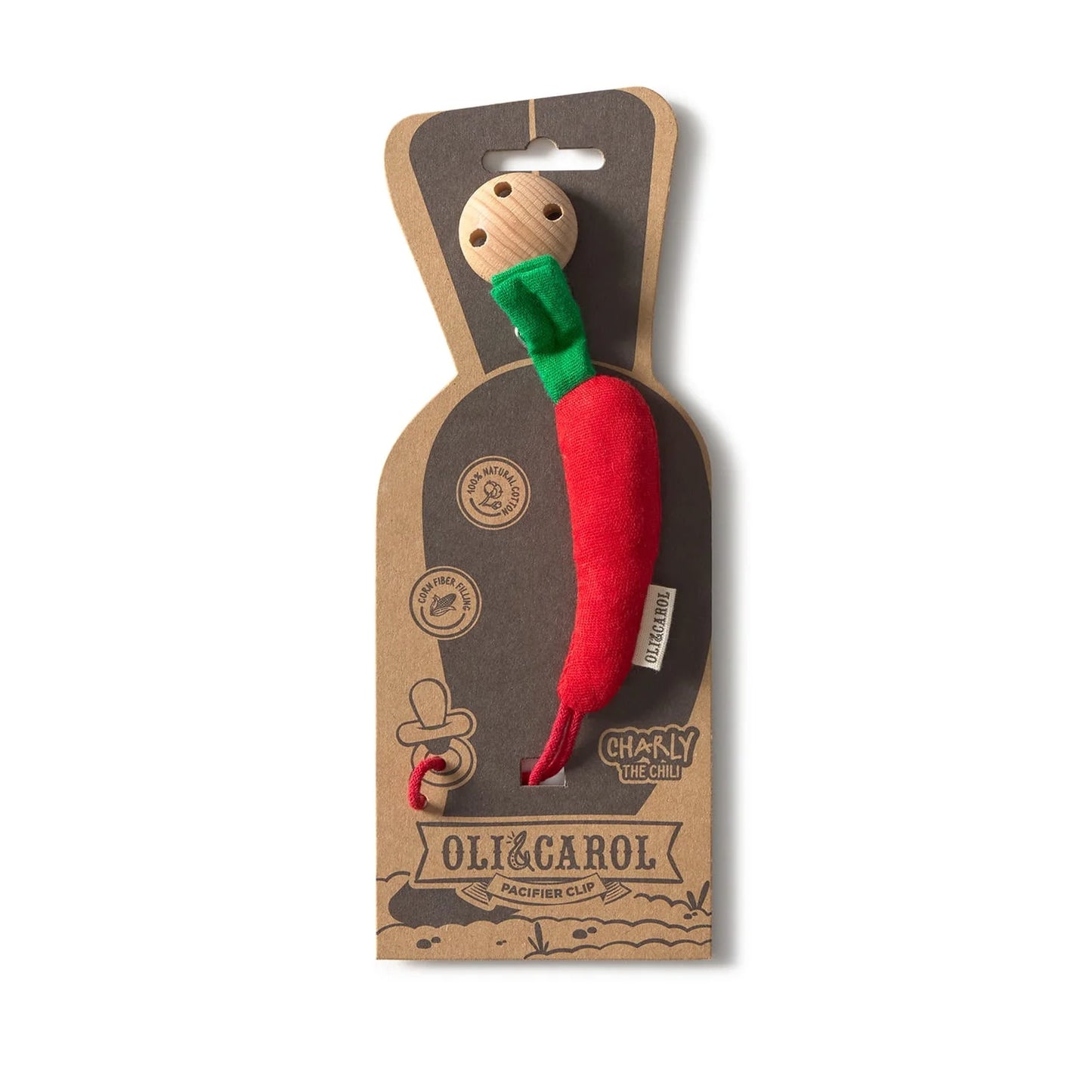 Speenkoord hete peper - Charly the Chili Pacifier Clip - Katoen - Oli & Carol