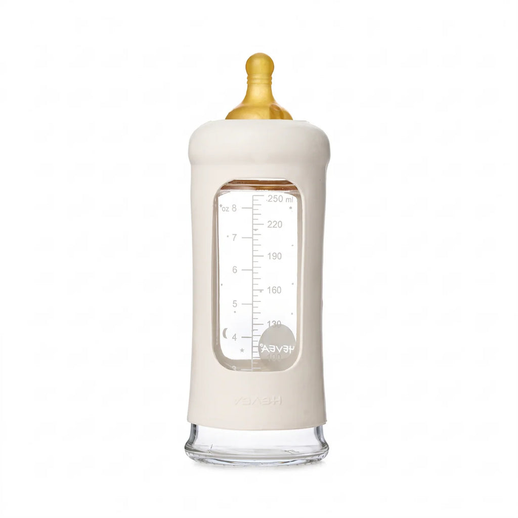 Glazen babyfles - Wide Neck met sleeve/beschermhoes - Glas & natuurrubber - HEVEA - productfoto - afbeelding 2