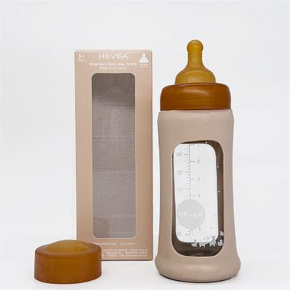 HEVEA - Wide Neck Baby Glass Bottle - Sand - Babyfles - 100% plasticvrij - beige met doos