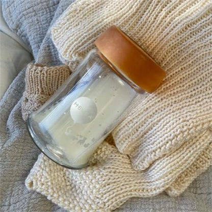 HEVEA - Wide Neck Baby Glass Bottle & Cup - Babyfles en beker - 100% plasticvrij - voorraadfles