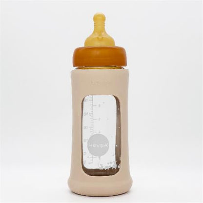 HEVEA - Wide Neck Baby Glass Bottle - Sand - Babyfles - 100% plasticvrij - voorkant
