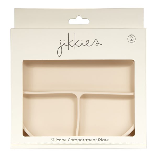 Jikkies - Vakkenbord â€“ Kinderservies â€“ Kinderbord met zuignap â€“ Hitte- en vaatwasserbestendig - beige - in verpakking